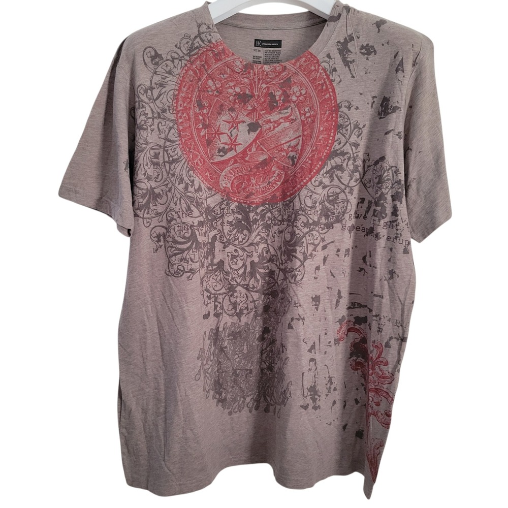 INC International Concepts Men's XXL Graphic T Shirt Red Crest Grunge Y2K Casual